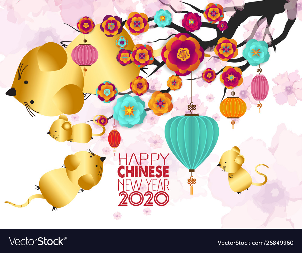 2020 Chinese New Year Greeting Card With Rat Vector Image