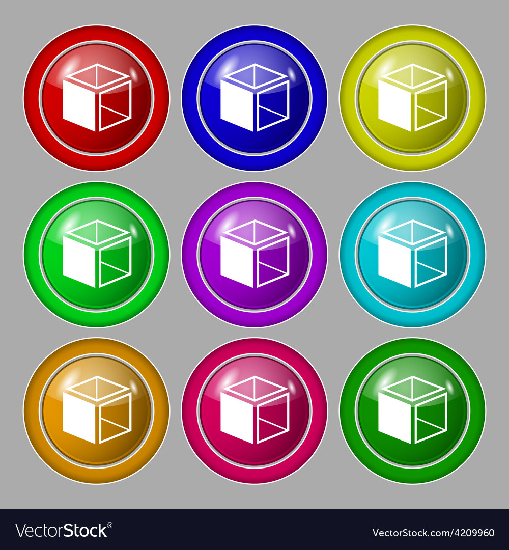 3d cube icon sign symbol on nine round colourful