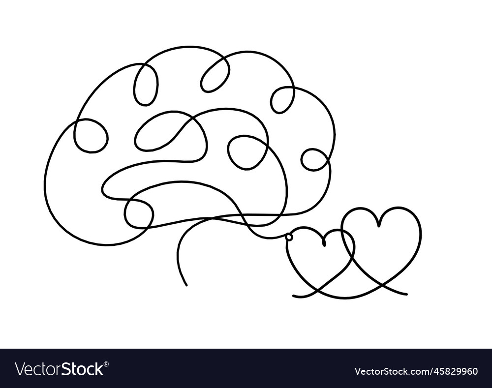 Abstract heart with brain as continuous line