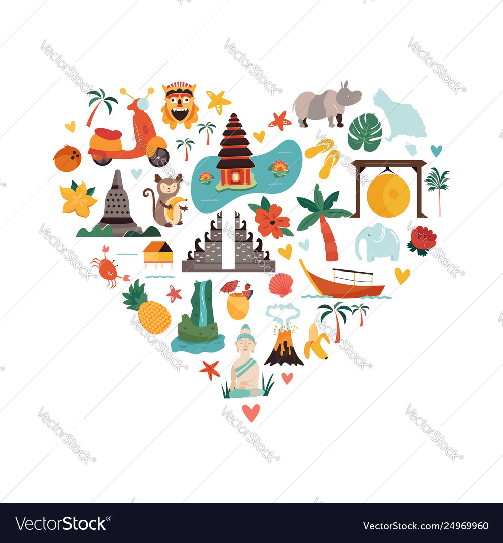 Cartoon with bali landmarks symbols Royalty Free Vector