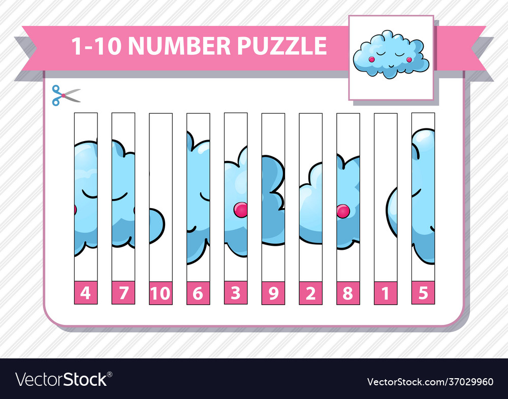 Counting number puzzle from 1 to 10 cut vector image Counting number puzzle from 1 to 10 cut
