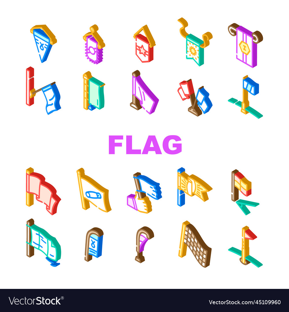 Flag start web pennant map icons set vector image Flag start web pennant map icons set