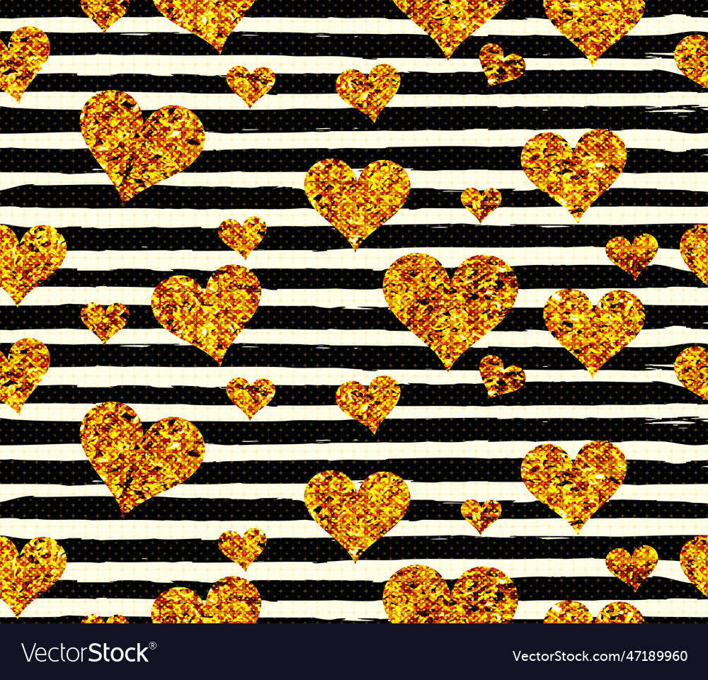 Gold heart seamless pattern black geometric Vector Image