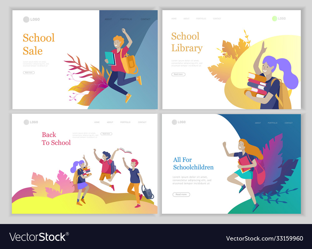 Landing page template with happy school children Vector Image