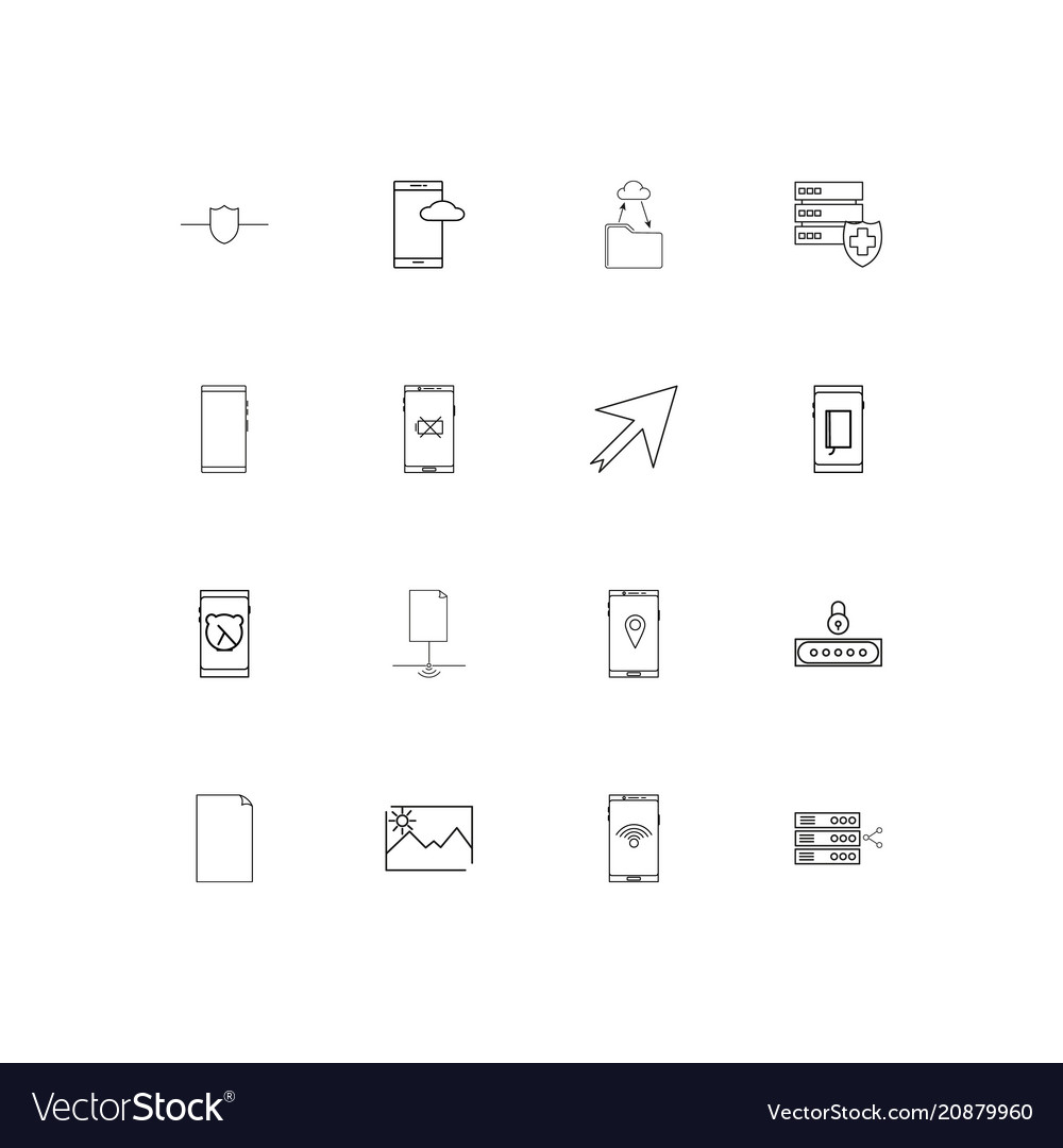 Network and database linear thin icons set
