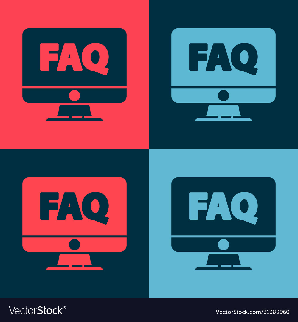 Pop art computer monitor and faq icon isolated vector image Pop art computer monitor and faq icon isolated