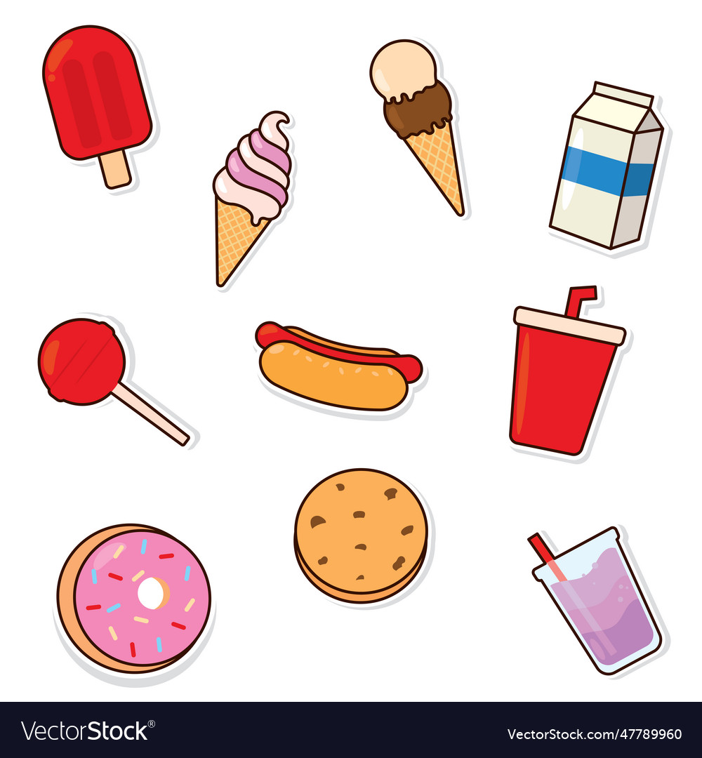 Set of colored food emoji icons Royalty Free Vector Image