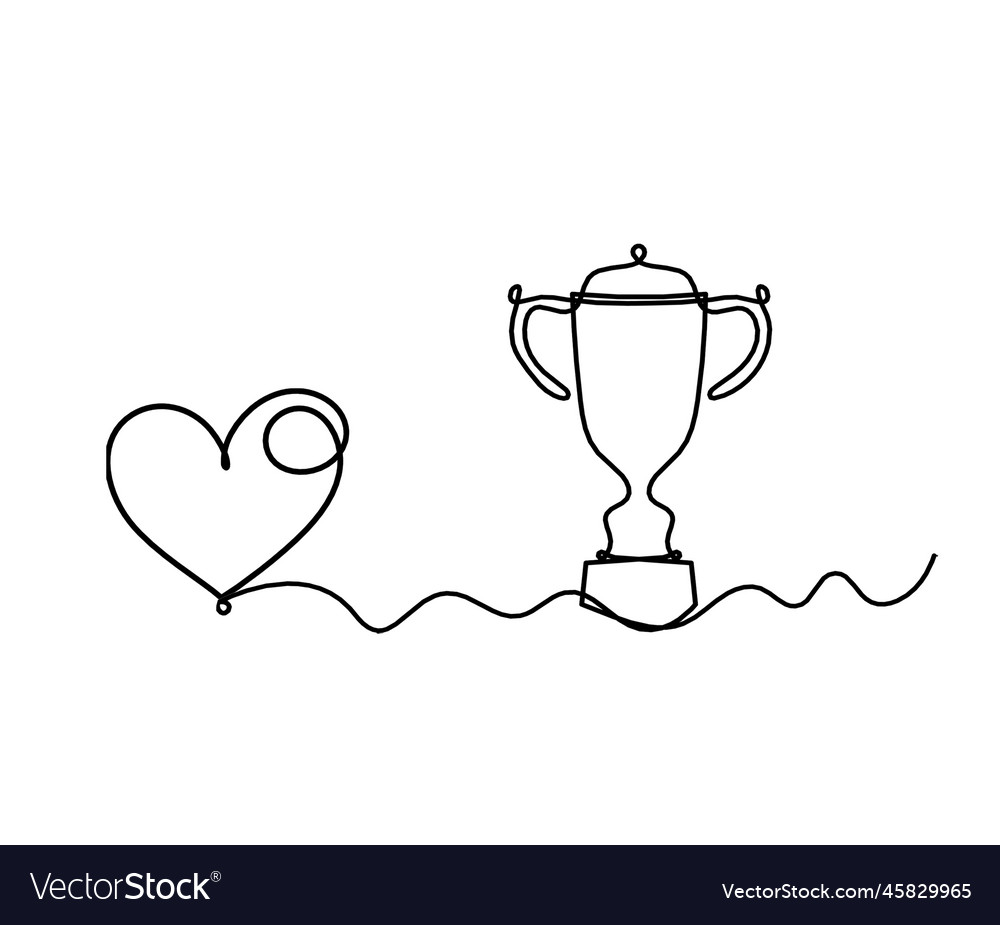 Abstract heart with trophy as continuous line