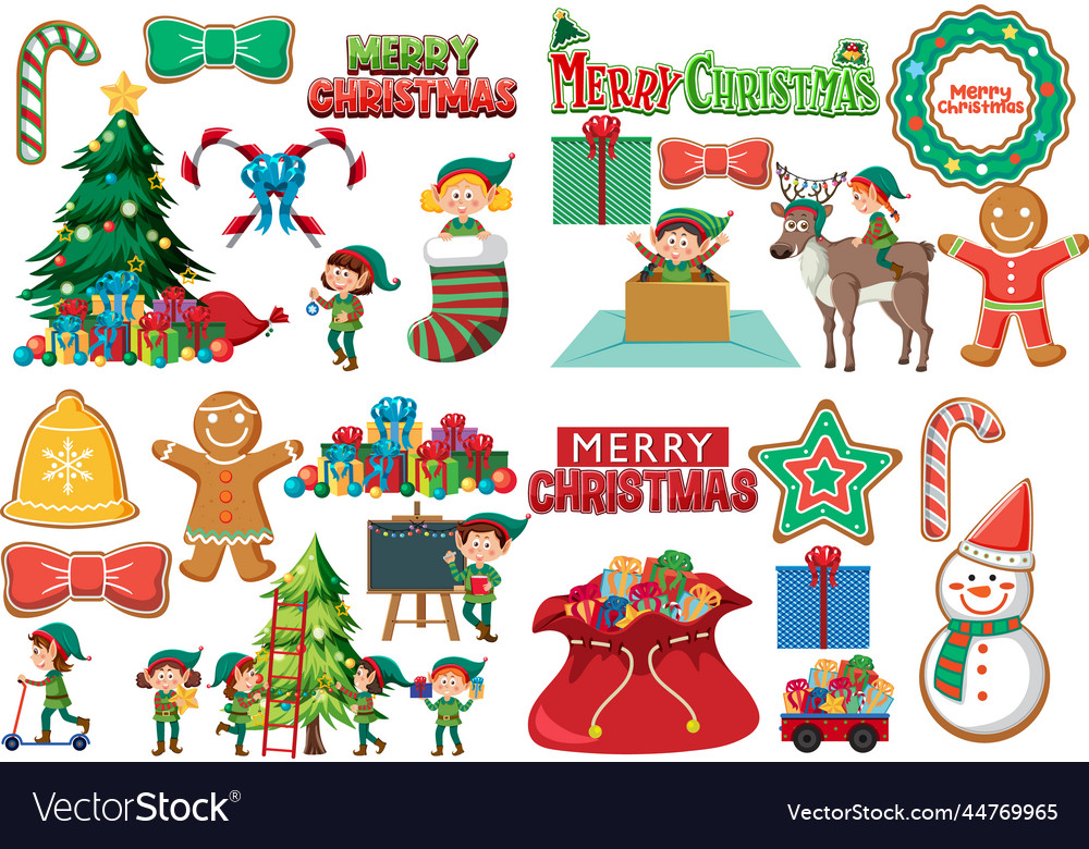 Christmas characters and elements set vector image Christmas characters and elements set
