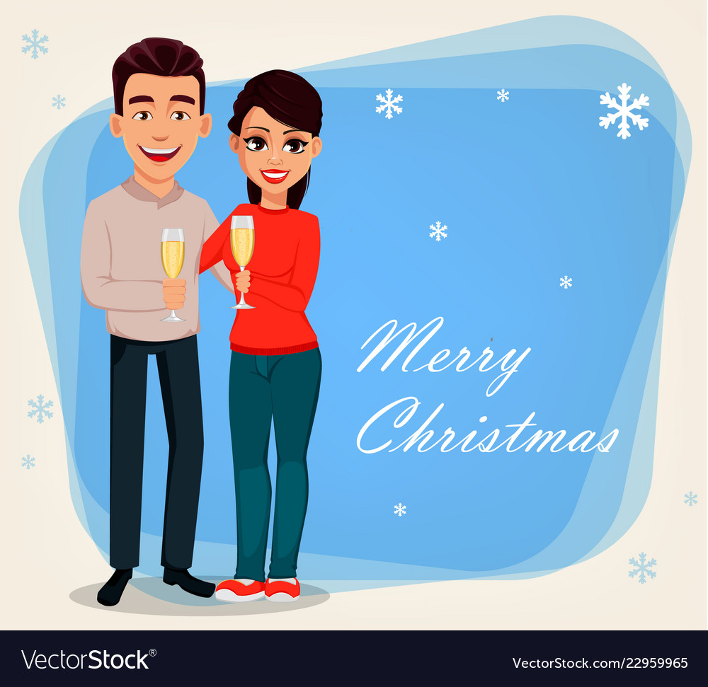 Christmas postcard with young couple