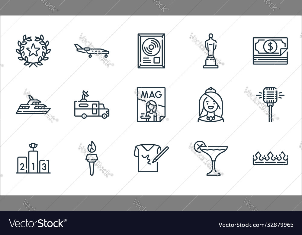 Fame line icons linear set quality