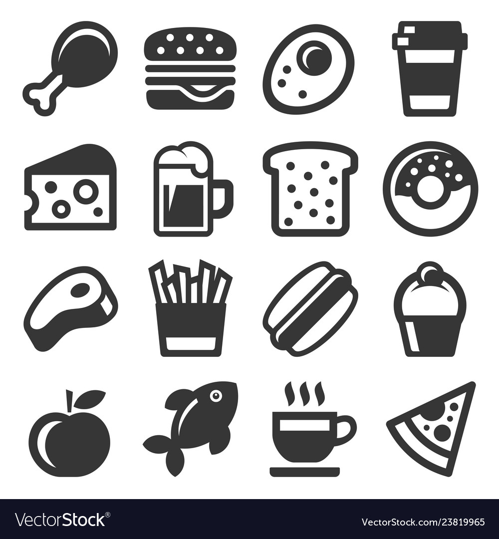 Food icon set on white background vector image Food icon set on white background