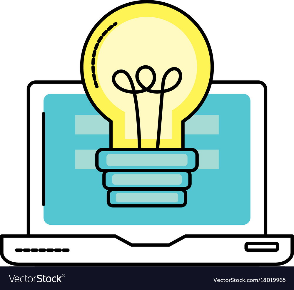 Laptop technology with information and bulb idea