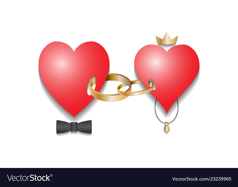 Two hearts connected by rings Royalty Free Vector Image