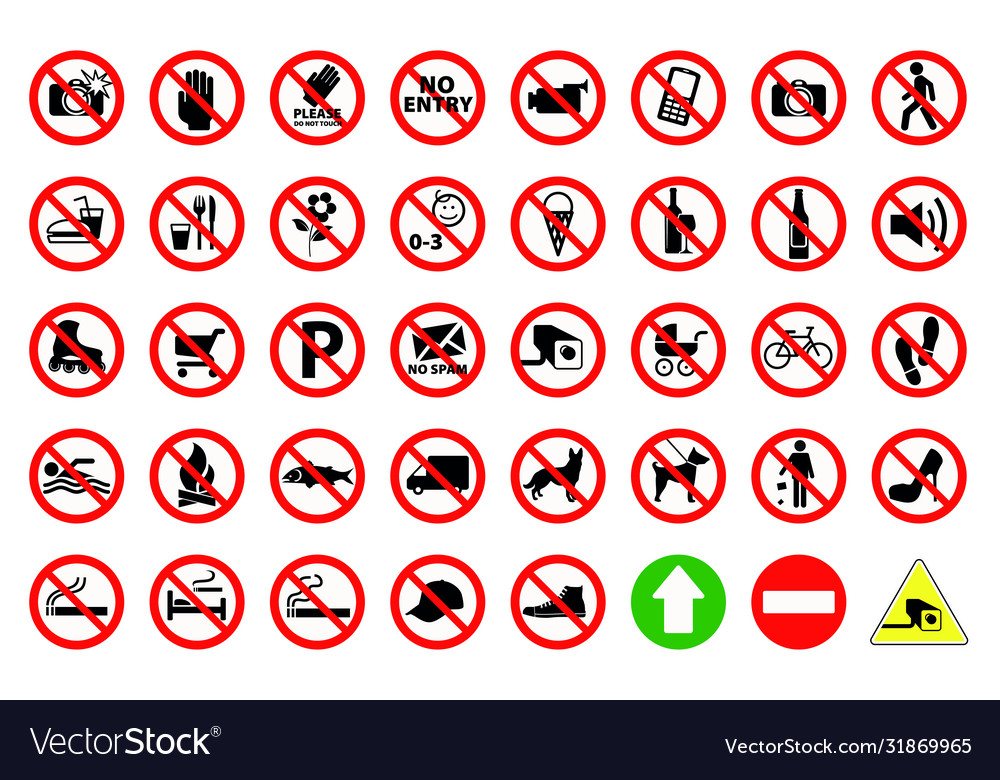 Variety prohibition signs set Royalty Free Vector Image