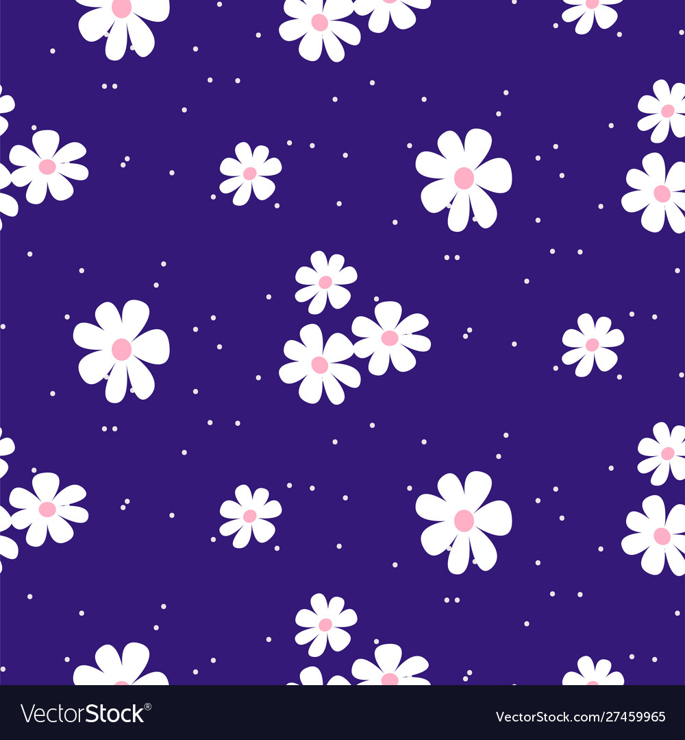 White daisy on blue background seamless pattern