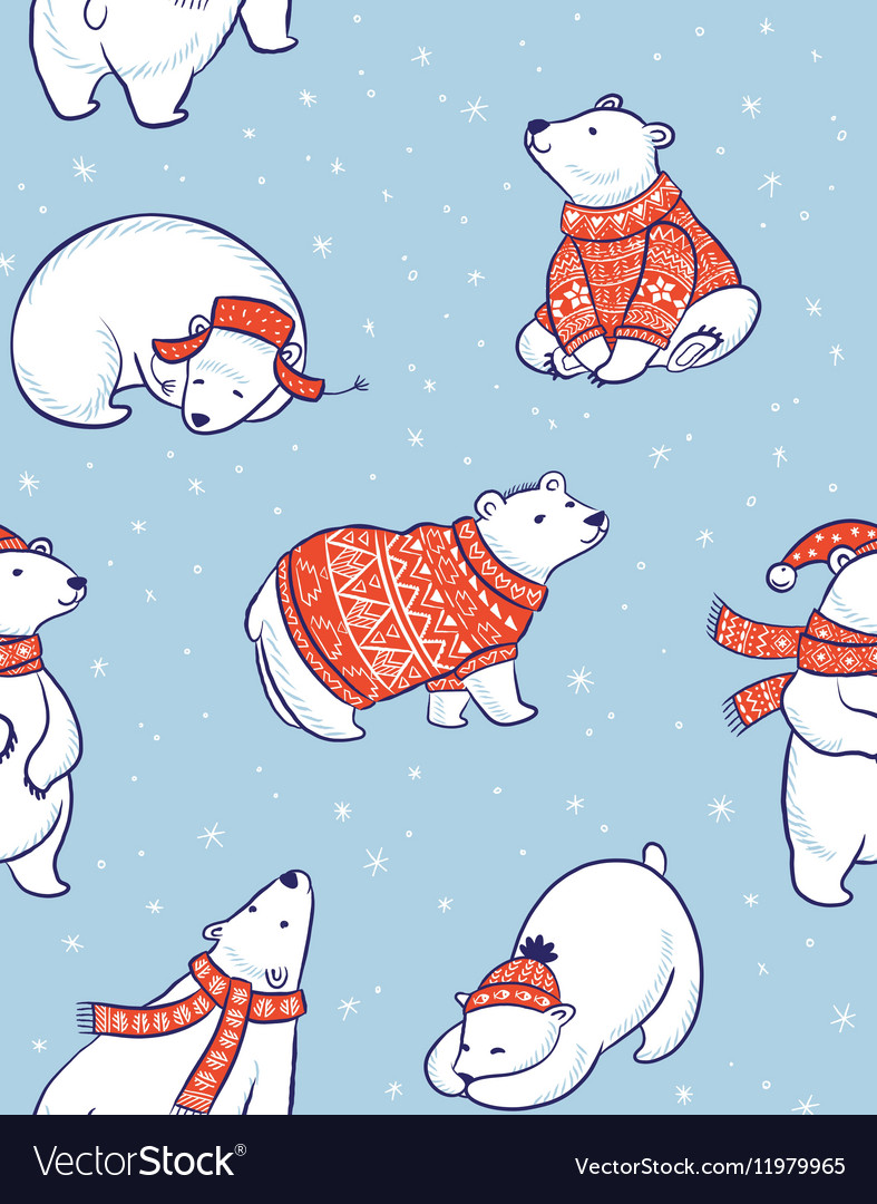 Winter seamless pattern with polar bears Vector Image