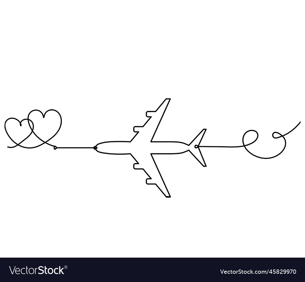 Abstract heart with plane as continuous line