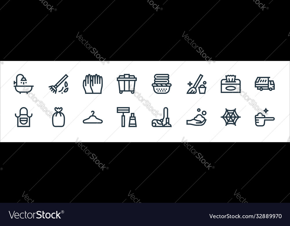 Cleaning line icons linear set quality