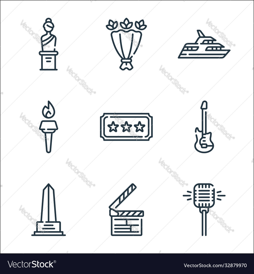 Fame line icons linear set quality vector image Fame line icons linear set quality