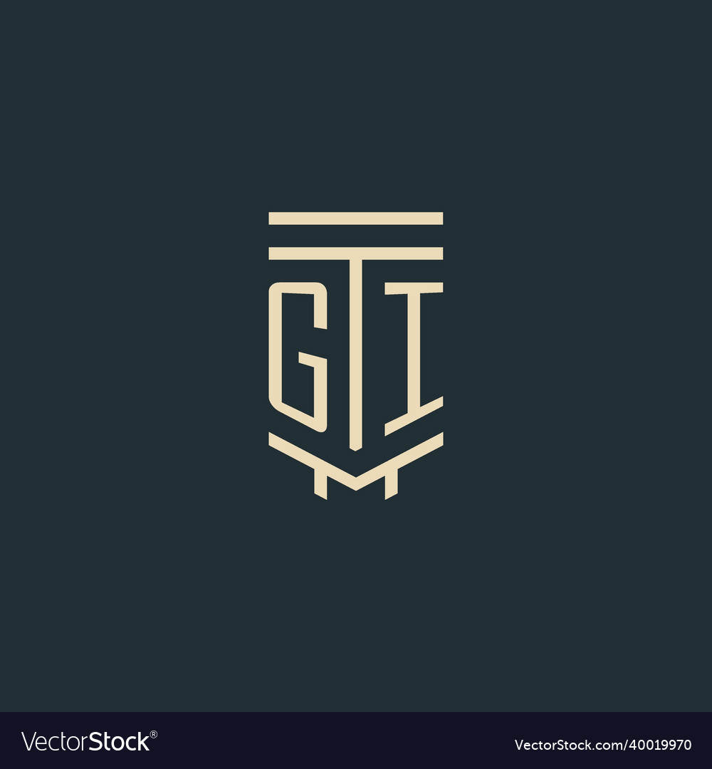 Gi initial monogram with simple line art pillar