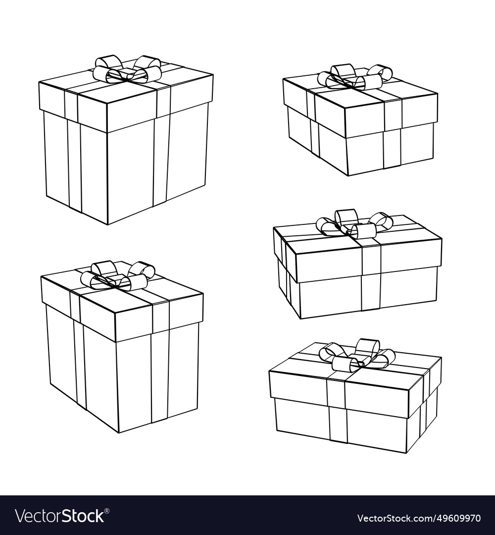 Giftbox Set Line Art Realistic Gift Box Royalty Free Vector