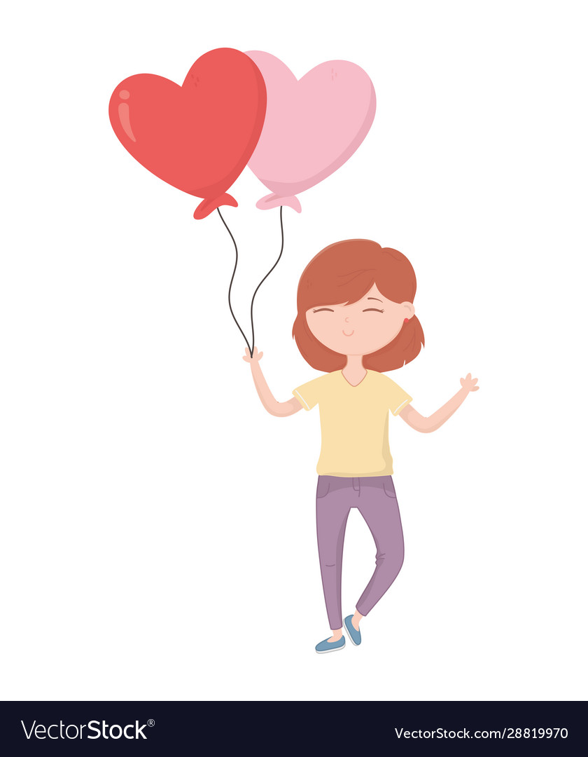 Happy valentines day young girl with balloon heart