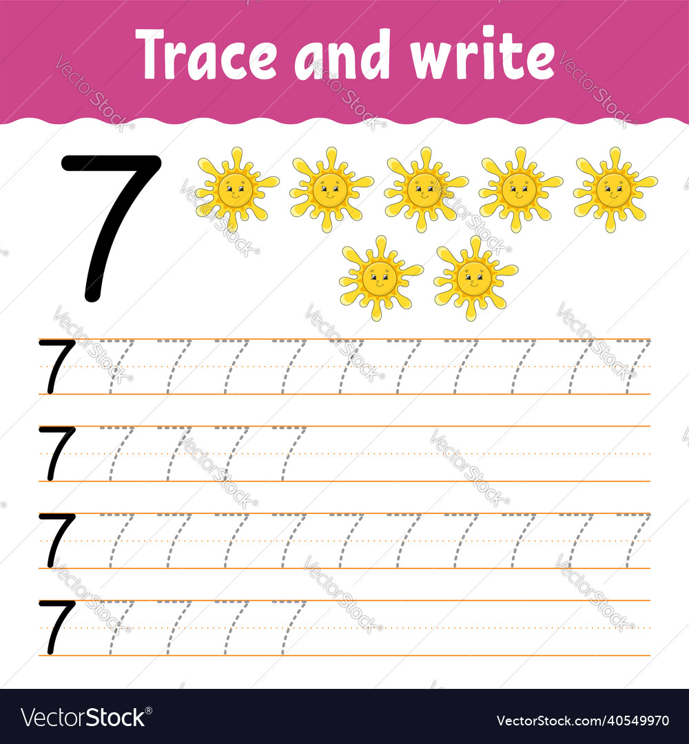 Learn numbers trace and write handwriting Vector Image Learn numbers trace and write handwriting
