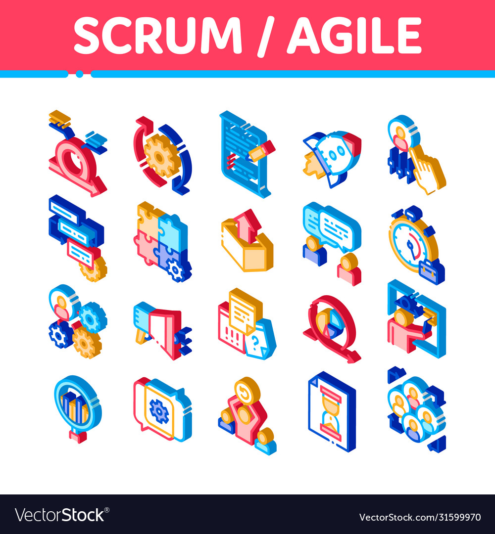 Scrum agile isometric icons set vector image Scrum agile isometric icons set