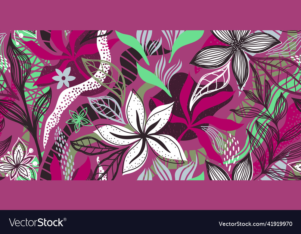 Seamless pink banner with white flowers