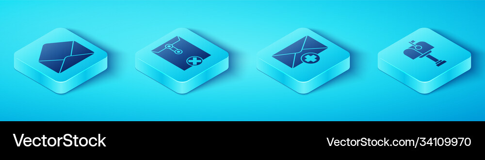 Set isometric envelope delete envelope mail box Vector Image