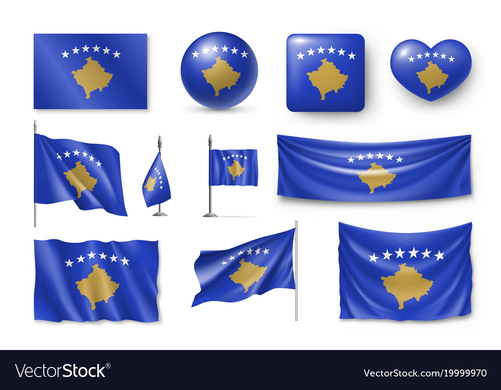 Set kosovo flags banners symbols