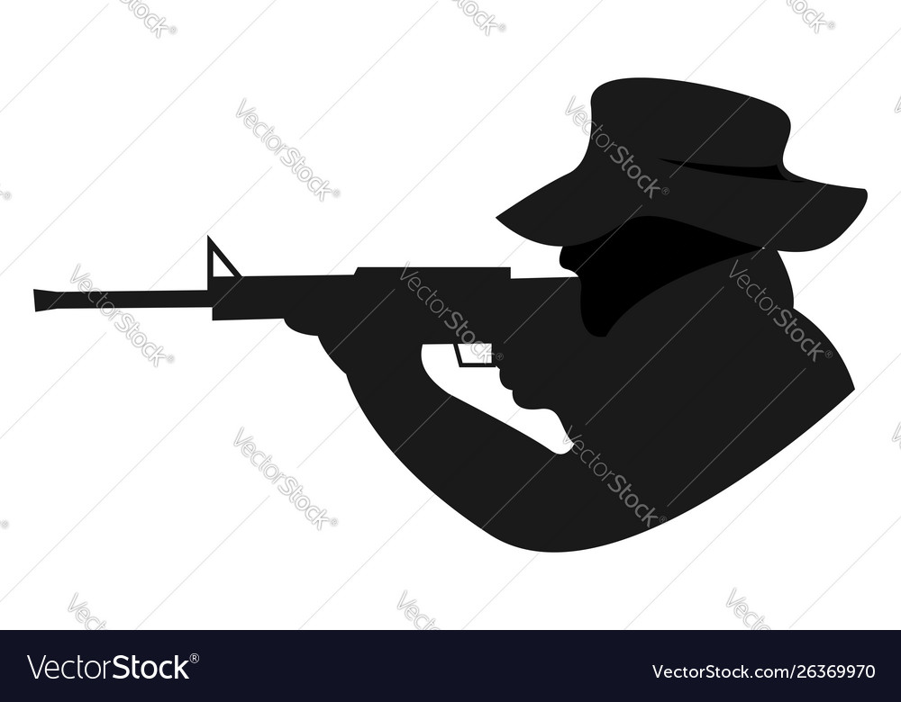 Shooter with gun on white background