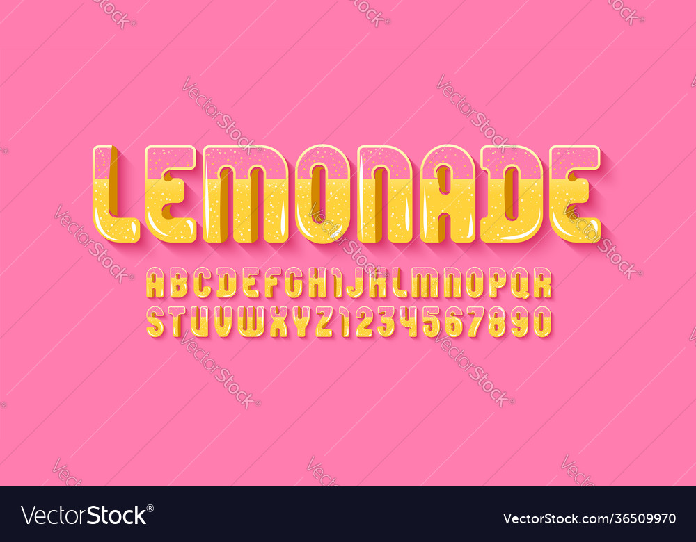 Trendy glossy font yellow rounded alphabet