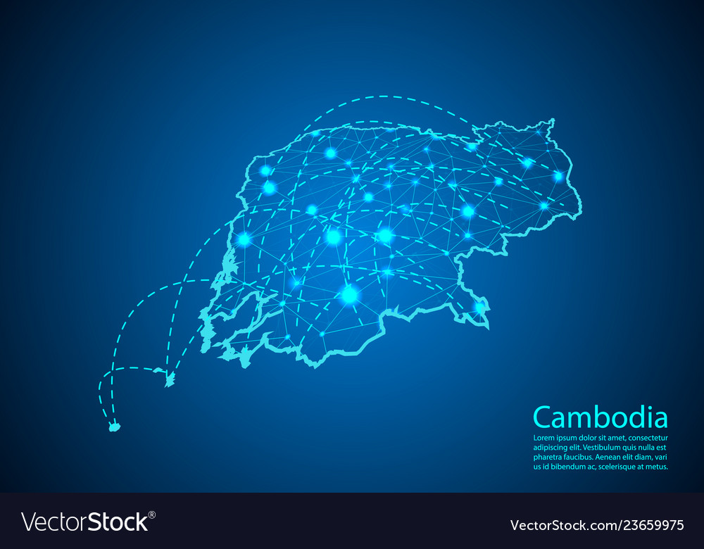Cambodia map with nodes linked by lines concept vector image Cambodia map with nodes linked by lines concept