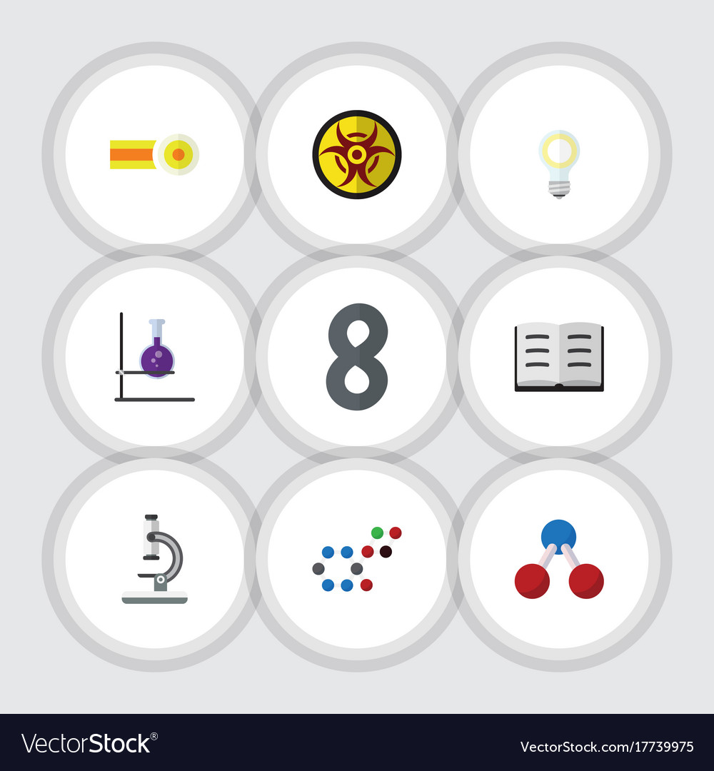 Flat icon study set of lightbulb flask molecule