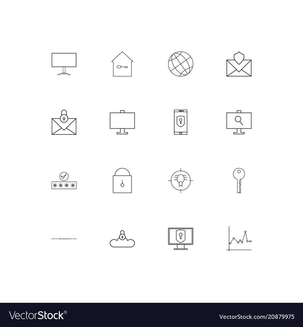 Internet security linear thin icons set outlined