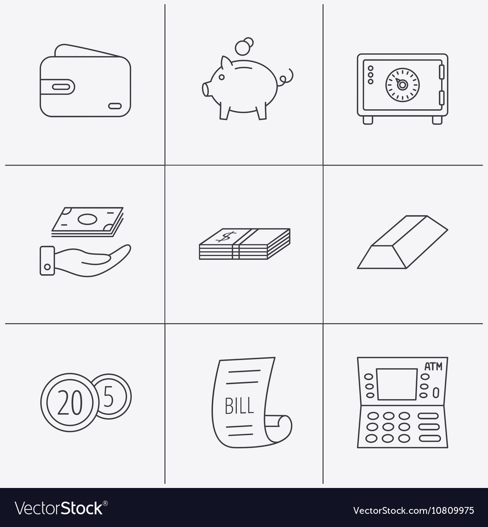 Piggy bank cash money and wallet icons