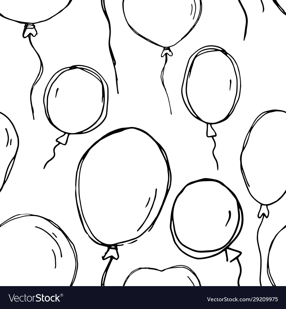 Seamless pattern with balloons black outline