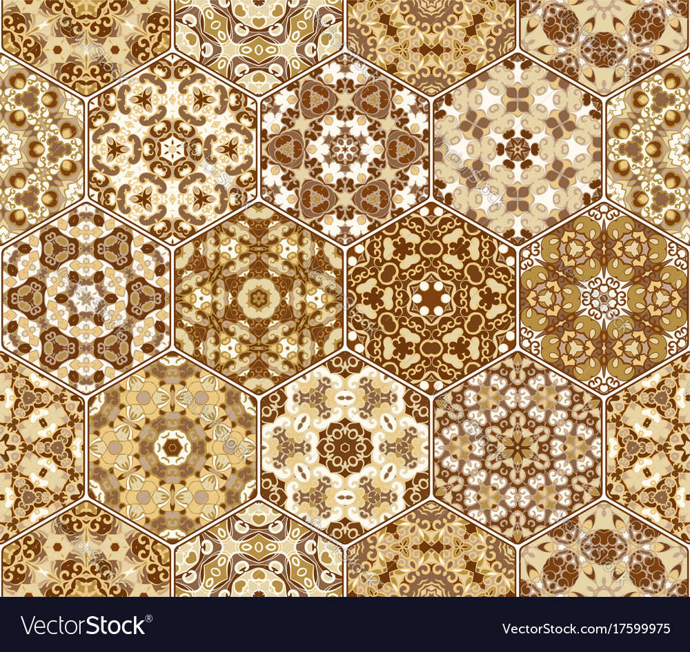 Set from brown hexagonal patterned tiles Vector Image
