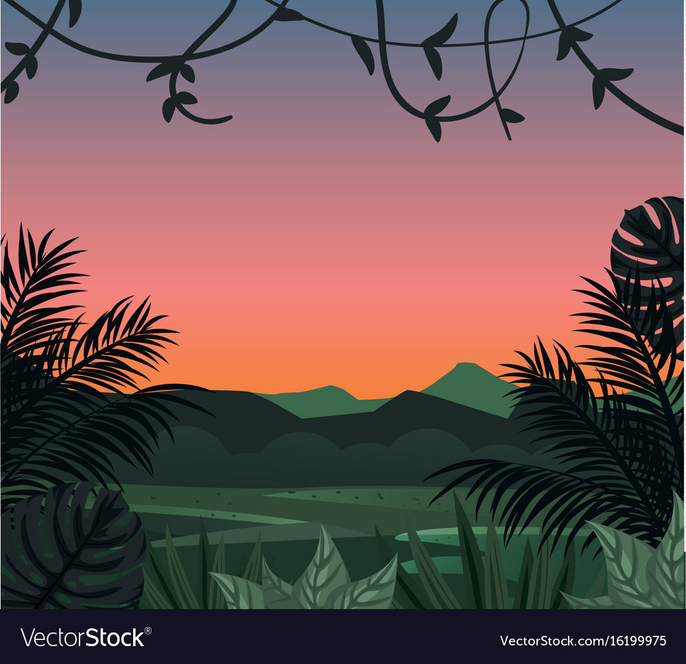 Tropical landscape with leaves