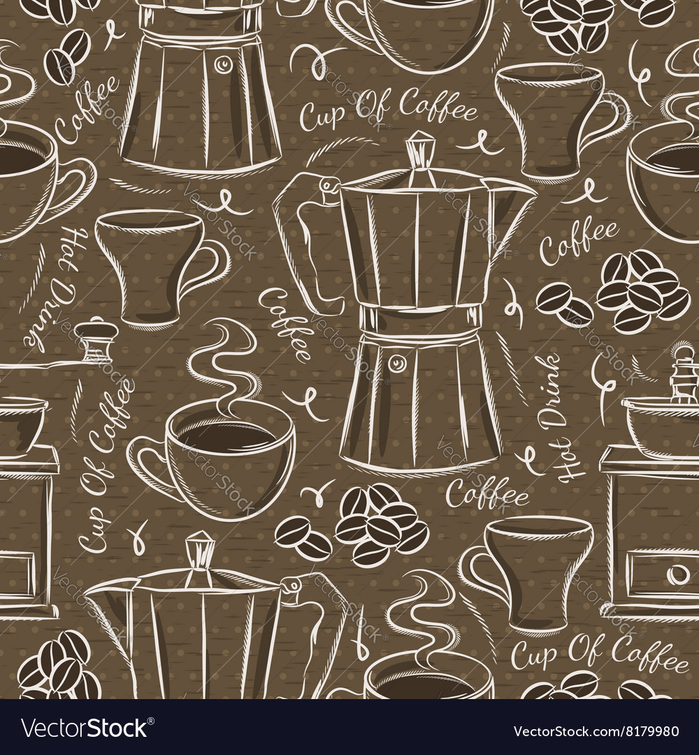 Brown seamless patterns with coffee set