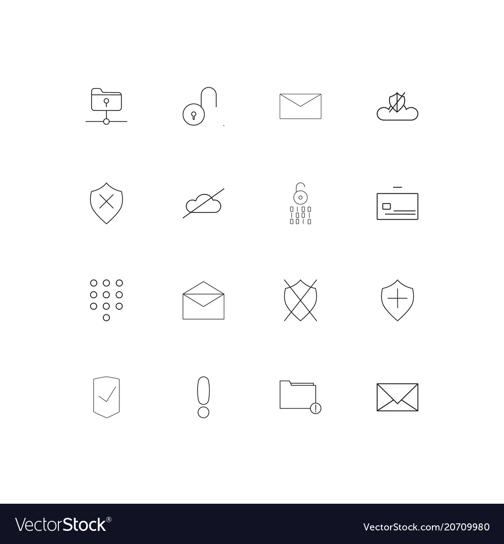 Cyber security simple linear icons set outlined