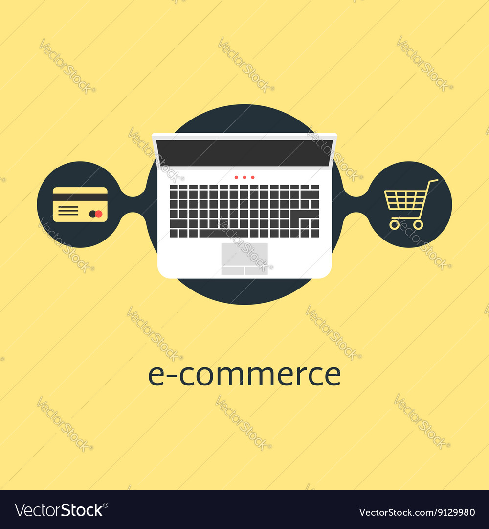 Ecommerce with credit card laptop and shopping