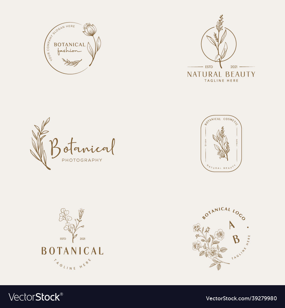 Floral element botanical hand drawn logo Vector Image