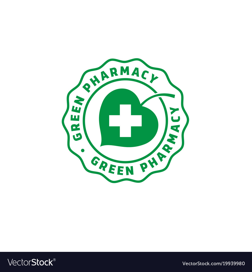 Logo green pharmacy leaf cross Royalty Free Vector Image