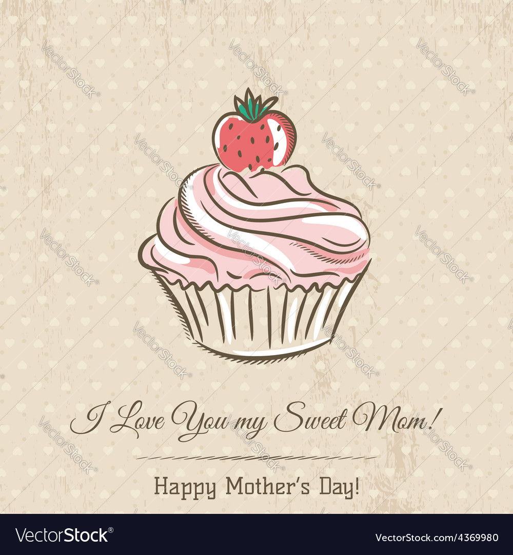 Mothers day card with cupcake and wishes text