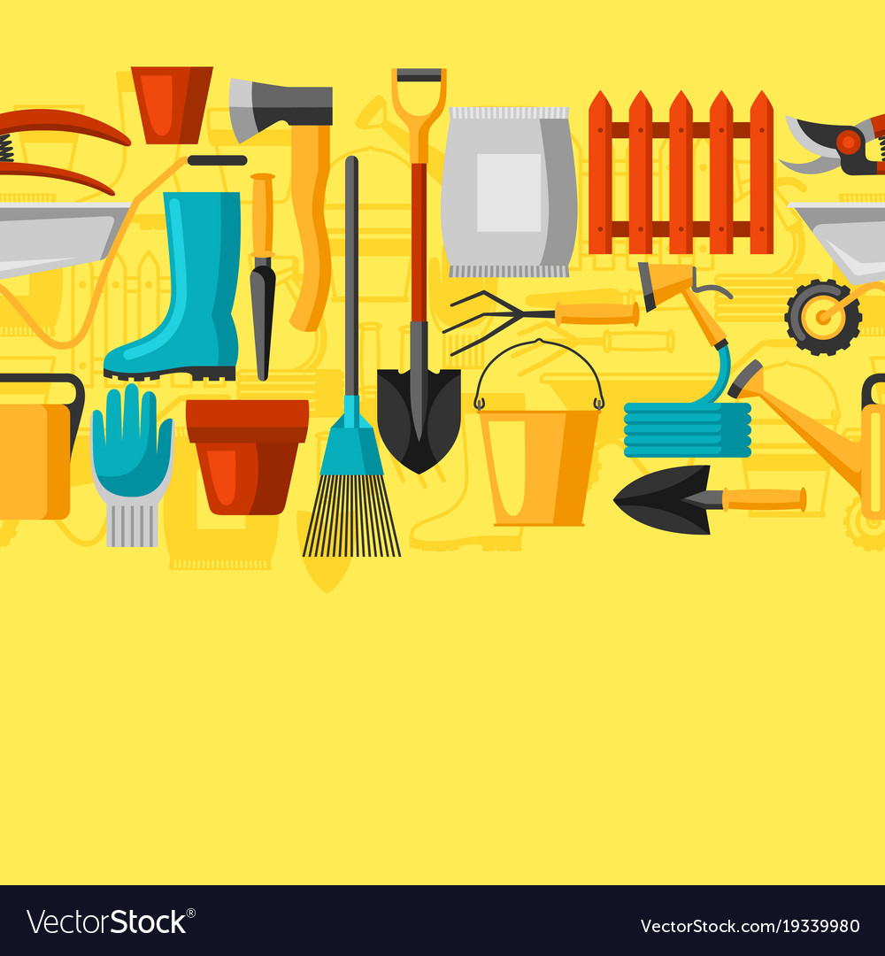 Seamless pattern with garden tools and icons all