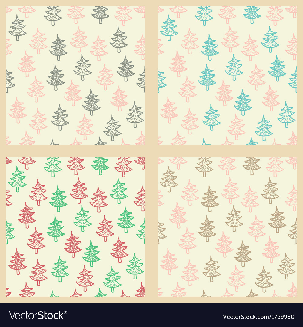 Seamless patterns set with christmas trees