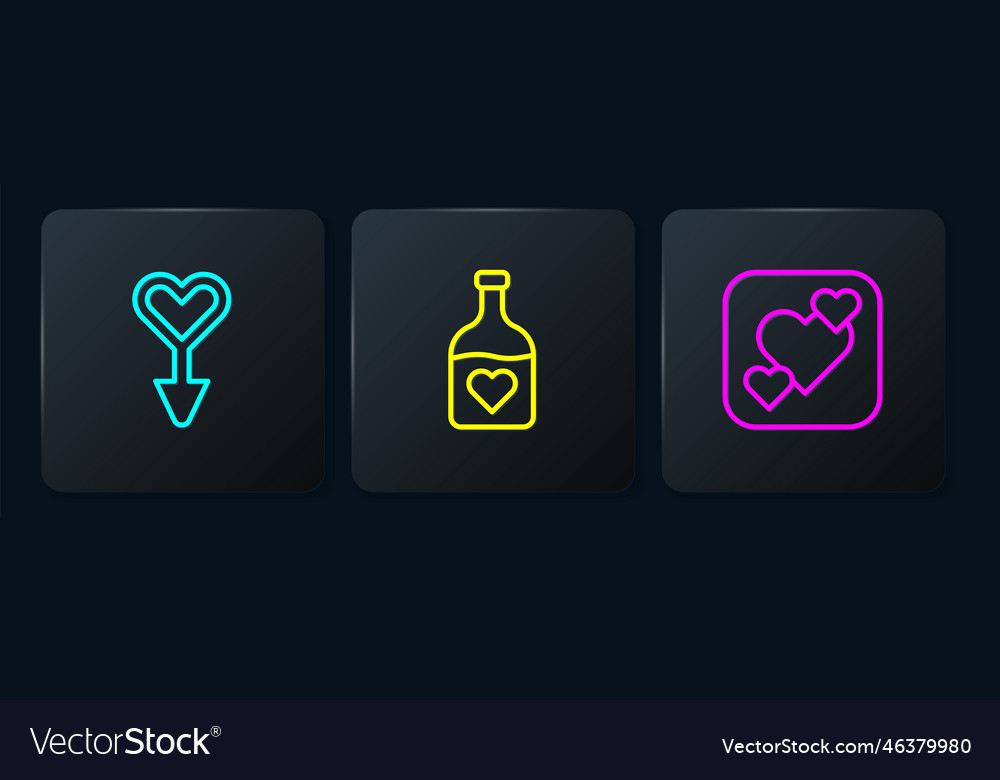 Set line female gender symbol heart and bottle